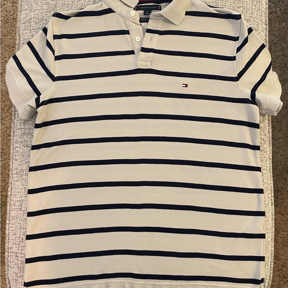 Tommy Hilfiger Beige Polo with Navy Stripes